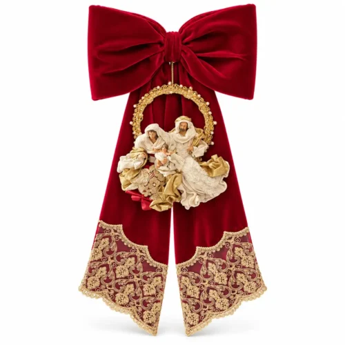 Fiori di Lena Fiocco in velluto bordeaux con Natività H 70 cm - immagine 3