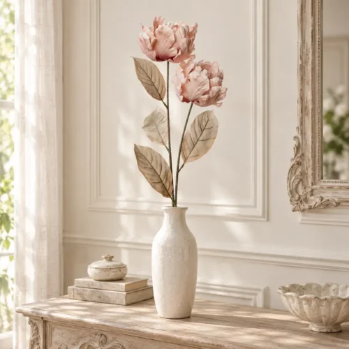 Ramo di tulipani rosa cipria Real Touch Fiori di Lena h 80 cm, ideale per vasi e composizioni floreali shabby chic romantiche.