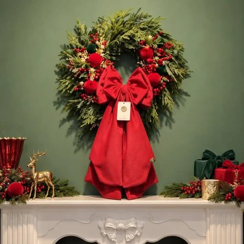 Madame Fioccò Ghirlanda Sogno di Natale con Fiocco Rosso Pendente Ø 65 cm - immagine 2