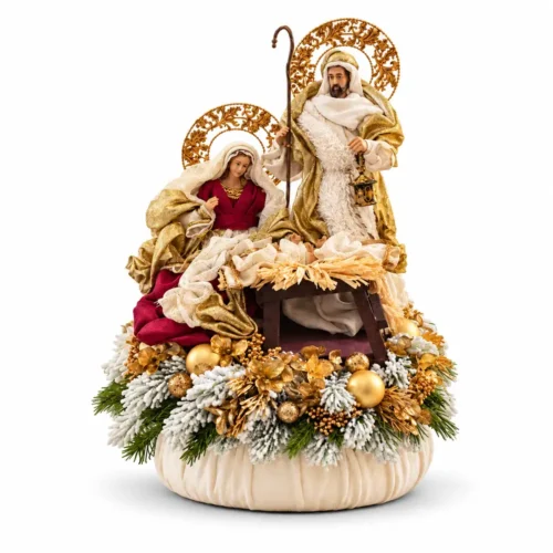 Alternative view of Fiori di Lena Pouf in tessuto con Natività e decorazione natalizia 37 × 31 cm