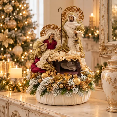 Fiori di Lena Pouf in tessuto con Natività e decorazione natalizia 37 × 31 cm