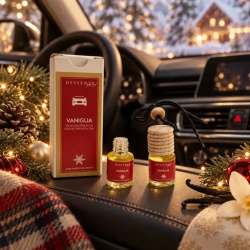 Ambientador para coche de vainilla con difusor de madera + recambio de 5 ml – Colección de Navidad de Dessenze LAB