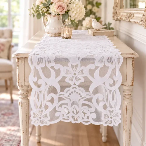 Blanc Mariclo Runner Provenzale con Merletto 50x150