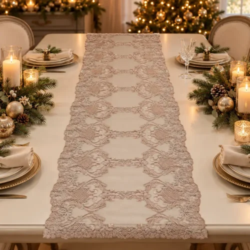Fiori di Lena Runner in pizzo doppio fregio cognac 140 × 40 cm