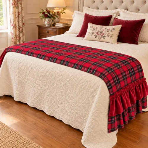 Fiori di Lena Scaldotto doubleface in tartan con doppia balza scozzese rosso