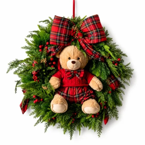 Alternative view of Fiori di Lena Ghirlanda Natalizia con Teddy e Fiocco Tartan Ø 80 cm