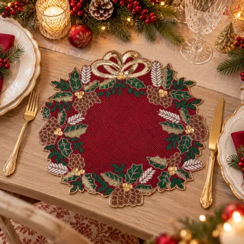 Mantel individual navideño de Blanc MariClò «Perline di Natale», 35 × 35 cm - Imagen 2