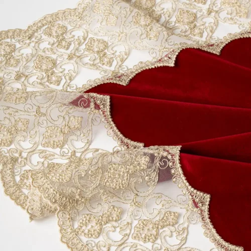 Tris Centri in Velluto Rosso e Pizzo Avorio Fiori di Lena - immagine 3