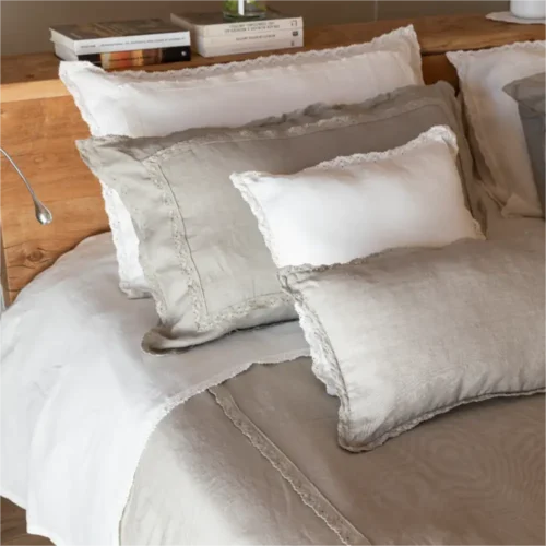 Chez Moi Copriletto in Puro Lino con Coppia Federe Merletto