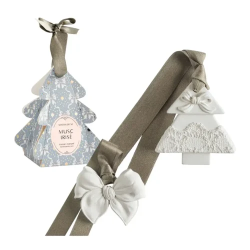 Mathilde M. Coffret 2 décorations parfumées Sapin et Nœud Rubans de Fête - Musc Irisé