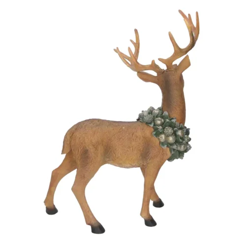 Renne debout en résine naturelle avec guirlande et pommes de pin H52 cm – Image 3