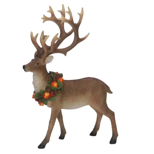 Renna in piedi in resina naturale con ghirlanda di frutta H33 cm - immagine 5