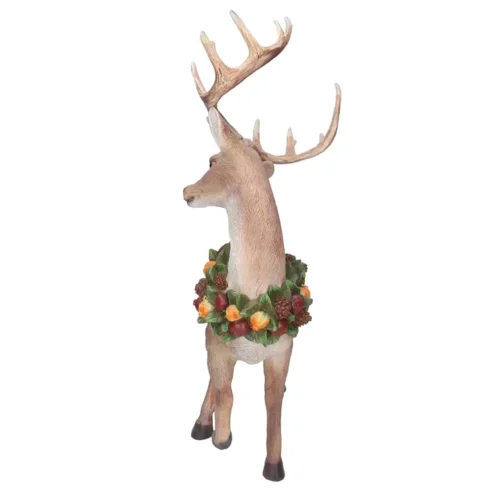 Renna in resina naturale con ghirlanda di frutta e pigne H53 cm - immagine 3