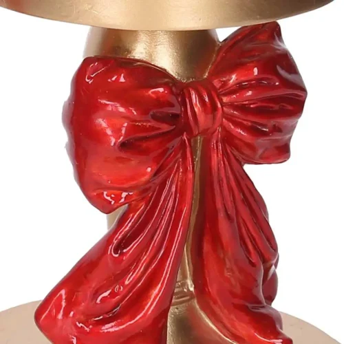 Porte-cierge en résine dorée avec nœud rouge Ø 16 × H 19 cm – Image 3