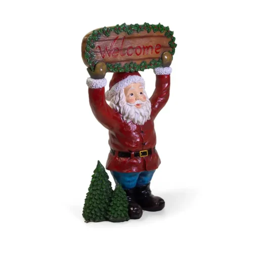 Babbo Natale in resina con cartello Welcome H120 cm - immagine 5