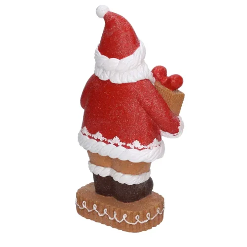 Babbo Natale in resina con pacco regalo e candy cane H28 cm - immagine 3