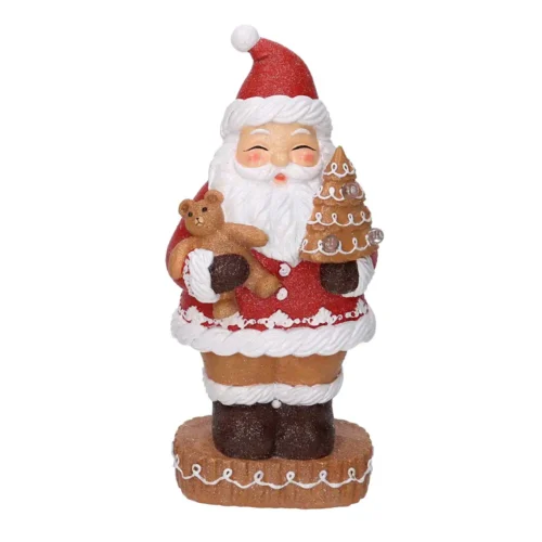 Babbo Natale in resina con orsetto e albero di biscotti H28 cm - immagine 3