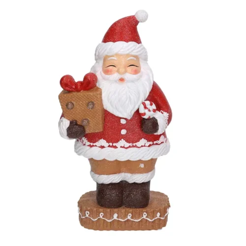 Alternative view of Babbo Natale in resina con pacco regalo e candy cane H28 cm