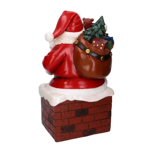 Babbo Natale in resina sul comignolo innevato con sacco regali H50 cm - immagine 3