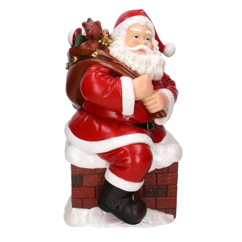 Babbo Natale in resina sul comignolo innevato con sacco regali H50 cm - immagine 4