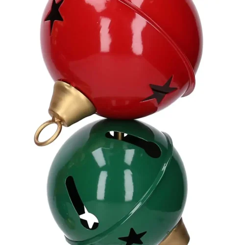 Portacandele natalizio in metallo dorato con tre campanelli H44 cm - immagine 3
