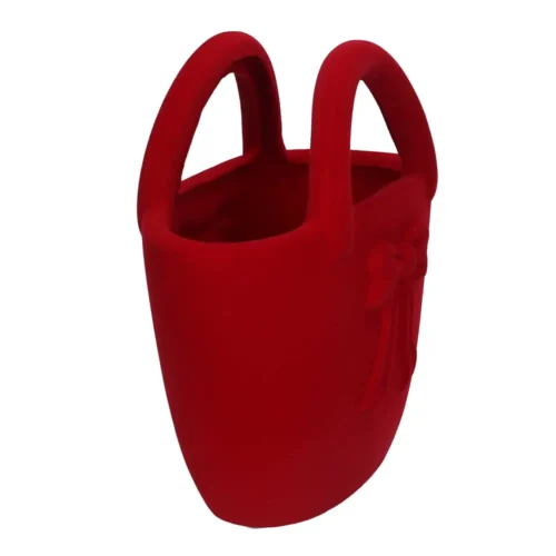 Alternative view of Porte-vase sac à main en céramique floquée rouge avec nœud H23 cm