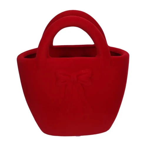Porte-vase sac à main en céramique floquée rouge avec nœud H23 cm – Image 4