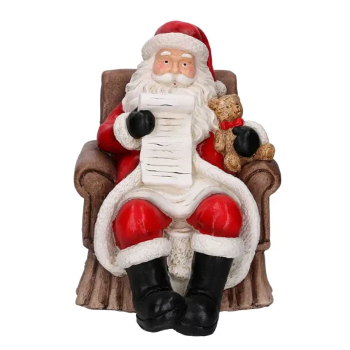 Alternative view of Babbo Natale in resina su trono con orsetto e lista dei desideri H35 cm