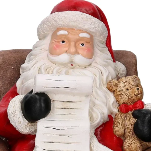 Babbo Natale in resina su trono con orsetto e lista dei desideri H35 cm - immagine 3
