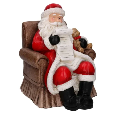 Babbo Natale in resina su trono con orsetto e lista dei desideri H35 cm - immagine 5
