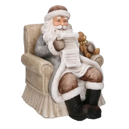 Babbo Natale in resina su poltrona avorio con orsetto H35 cm - immagine 3