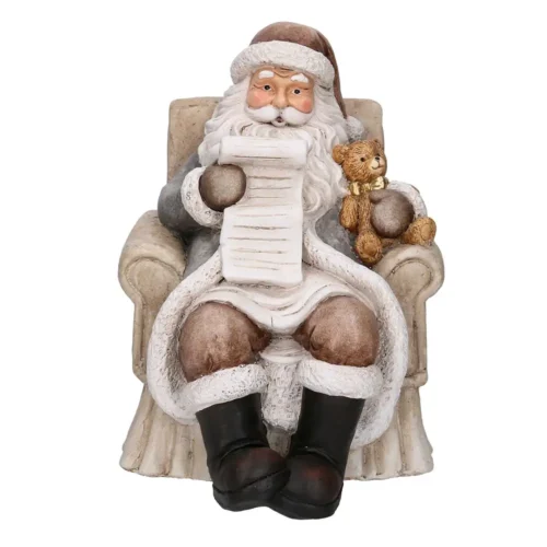 Babbo Natale in resina su poltrona avorio con orsetto H35 cm - immagine 4