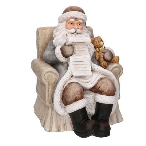 Babbo Natale in resina su poltrona avorio con orsetto H35 cm - immagine 5