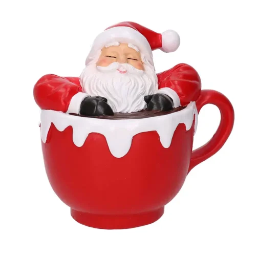 Alternative view of Babbo Natale in tazza rossa in resina H15 cm