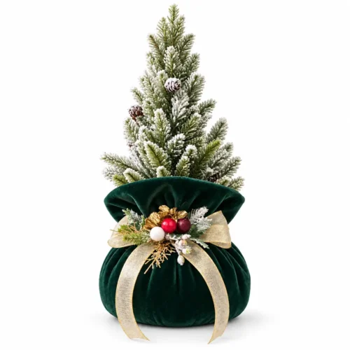 Alternative view of Fiori di Lena Petit sapin de Noël avec sac en velours vert anglais H 40 × Ø 16 cm