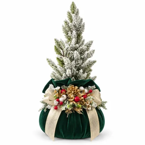 Alternative view of Petit sapin de Noël Fiori di Lena avec pouf en velours vert anglais H 50 × Ø 25 cm