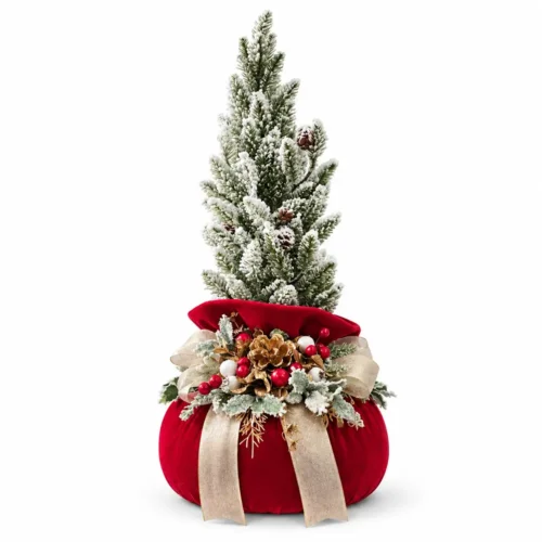 Alternative view of Fiori di Lena Petit sapin de Noël avec pouf en velours rouge H 50 × Ø 25 cm