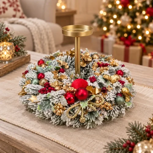 Fiori di Lena Candeliere monofiamma rotondo con decorazione natalizia Ø 27 × H 20 cm