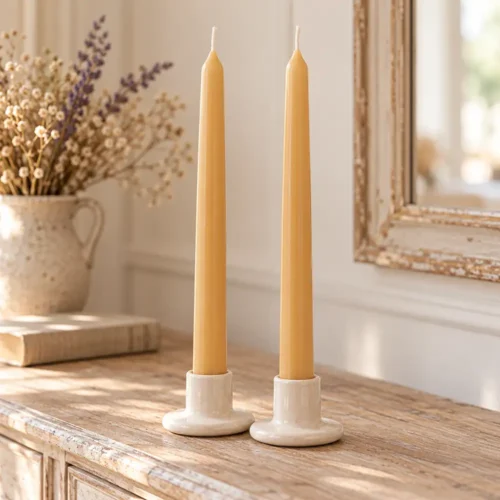 Blanc Mariclo Lot de 2 bougies moutarde Margot H30 cm