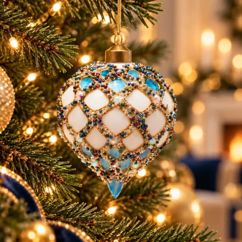 EDG Sfera a Forma di Pigna con Gemme Bianco Blu H 10