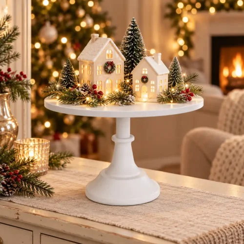 Alzata tonda in metallo bianco per decorazioni e centrotavola Ø30 × H23 cm - immagine 4